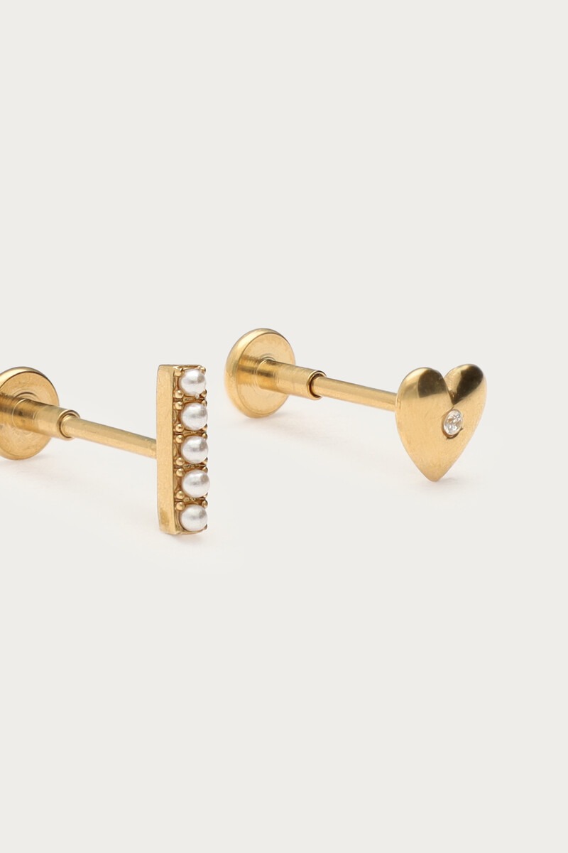 Ear piercing set with heart and rhinestone bar | My Jewellery