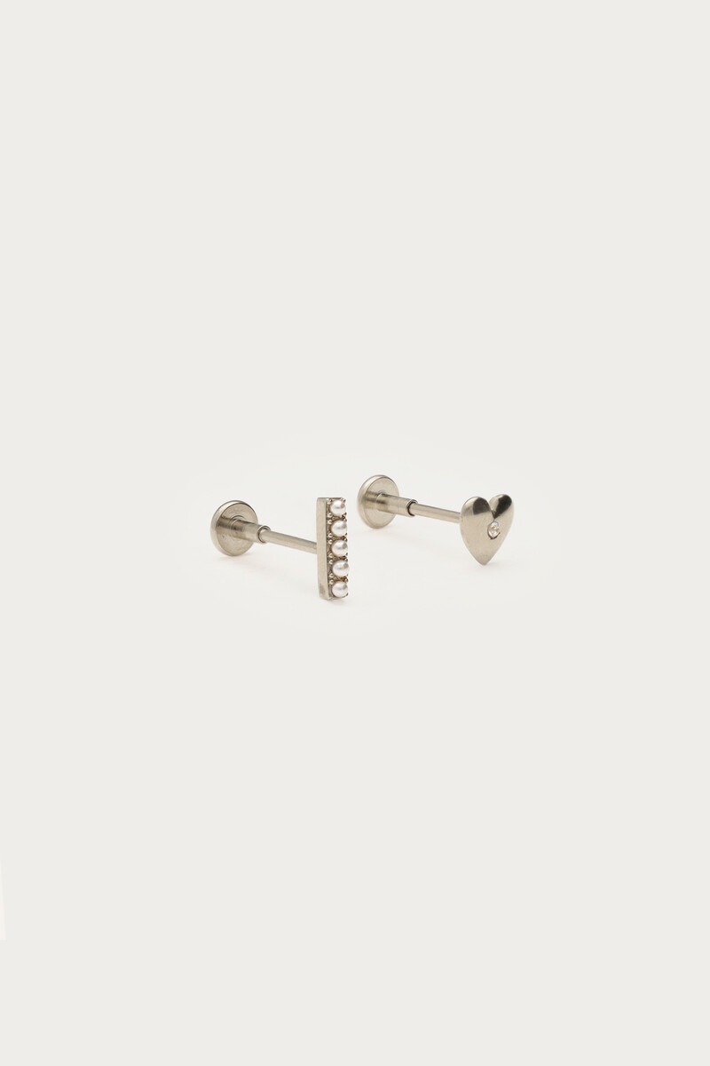 Ear piercing set with heart and rhinestone bar | My Jewellery