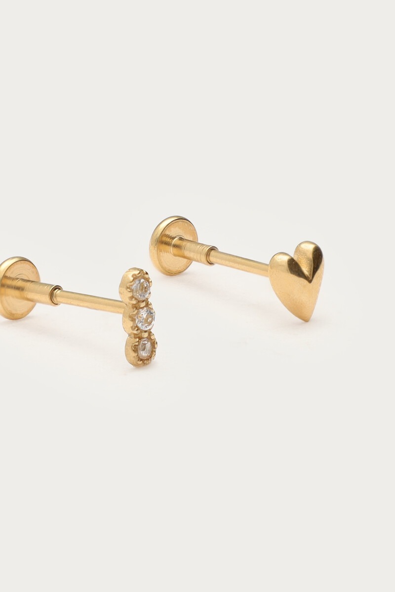 Ear piercing set with heart and rhinestone | My Jewellery