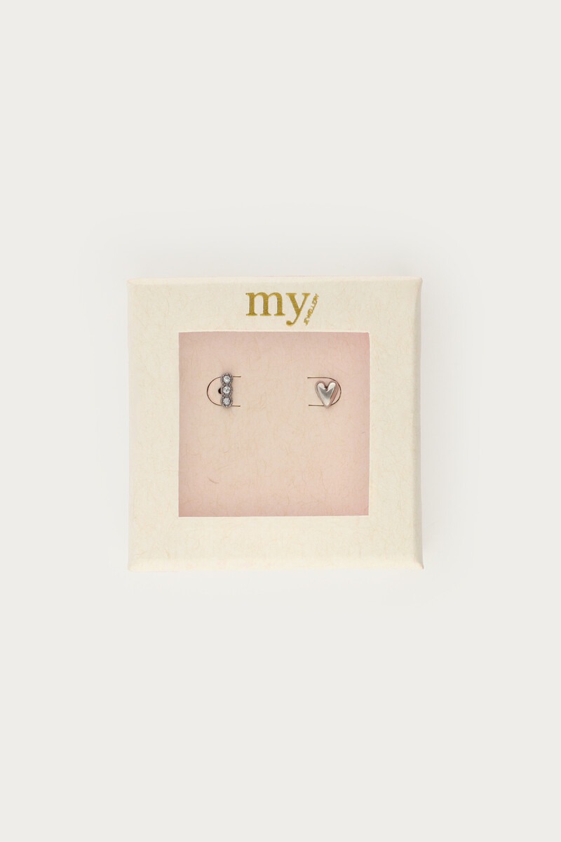 Ear piercing set with heart and rhinestone | My Jewellery