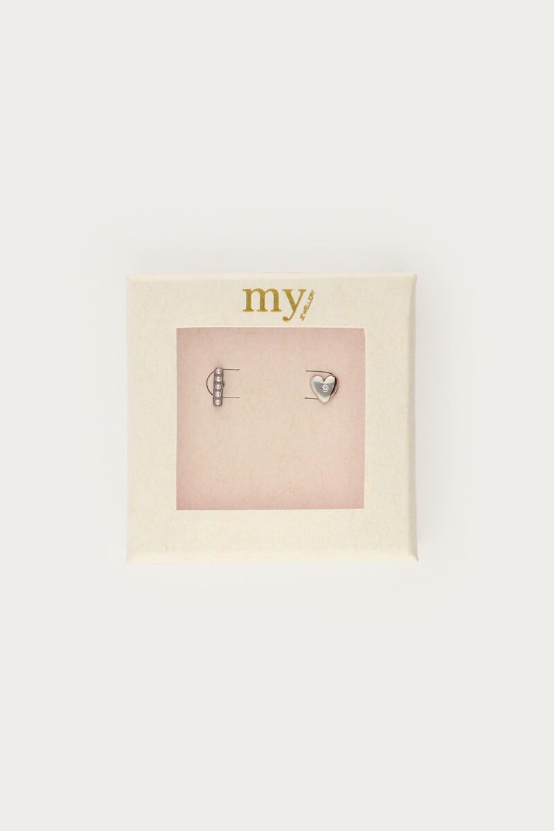 Ear piercing set with heart and rhinestone bar | My Jewellery