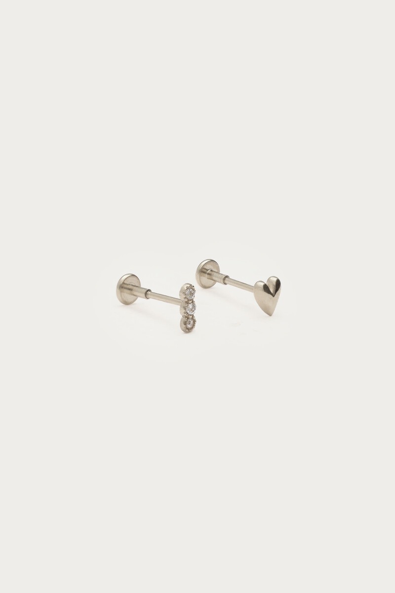 Ear piercing set with heart and rhinestone | My Jewellery