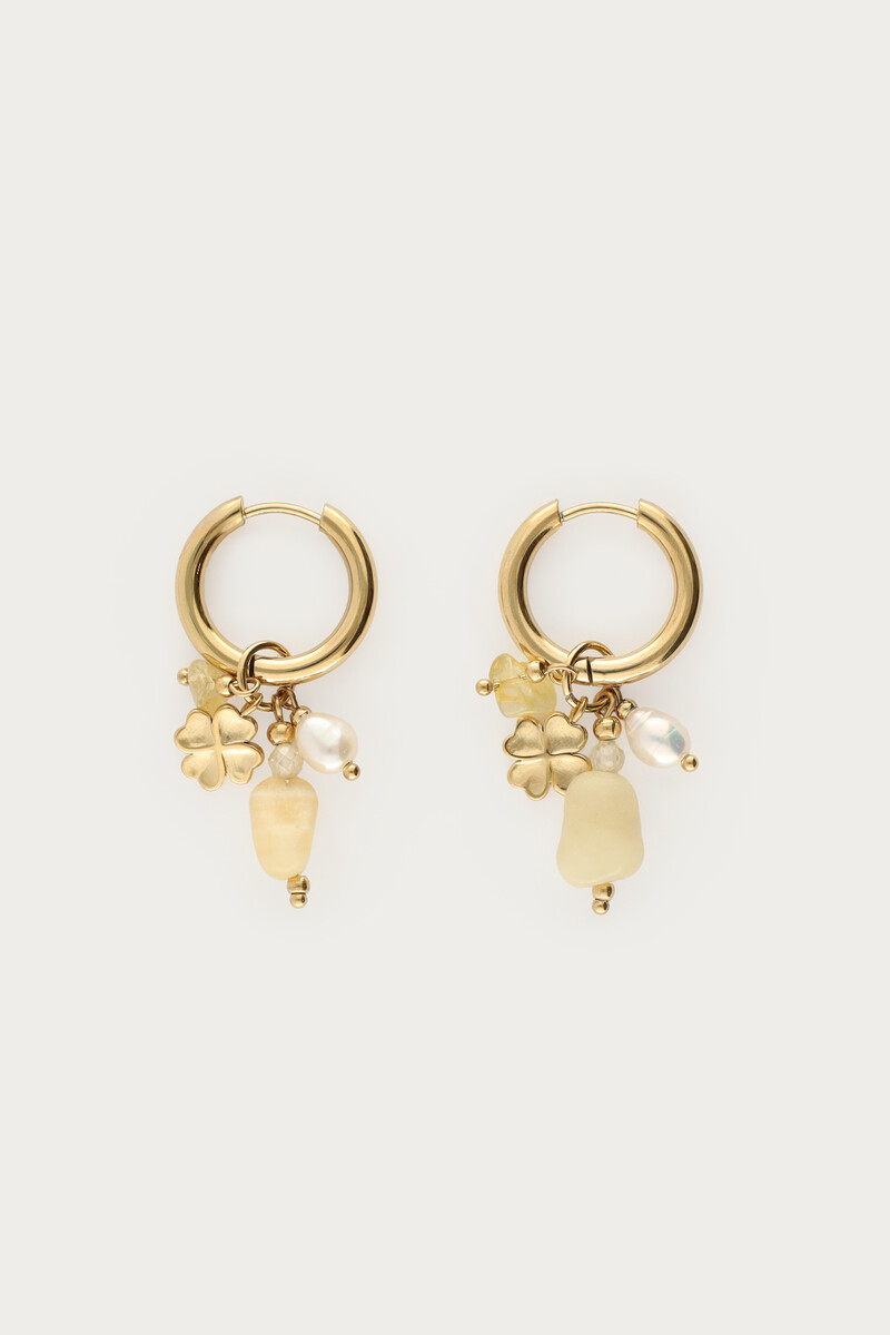 Hoop earrings with butter yellow beads & clover | My Jewellery