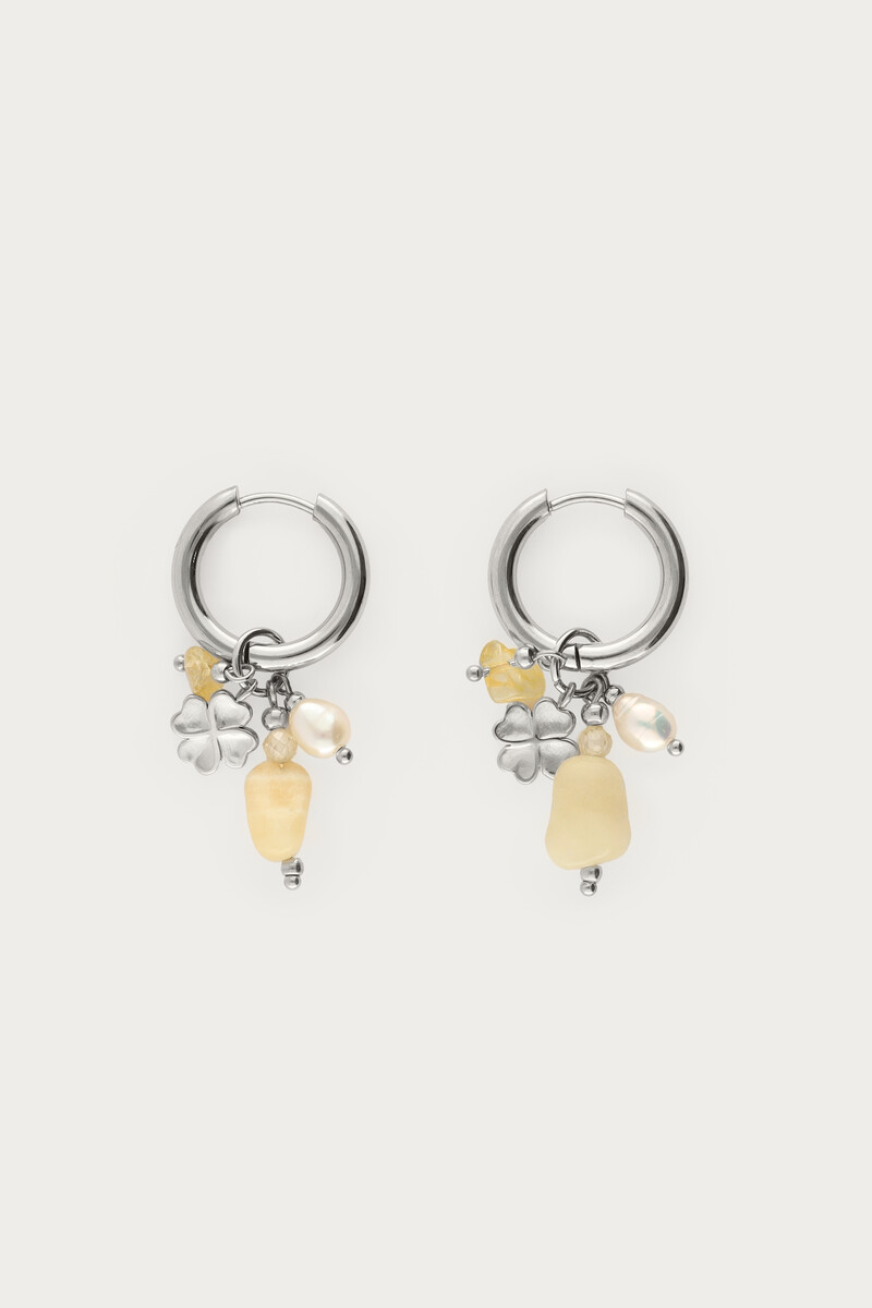 Hoop earrings with butter yellow beads & clover | My Jewellery