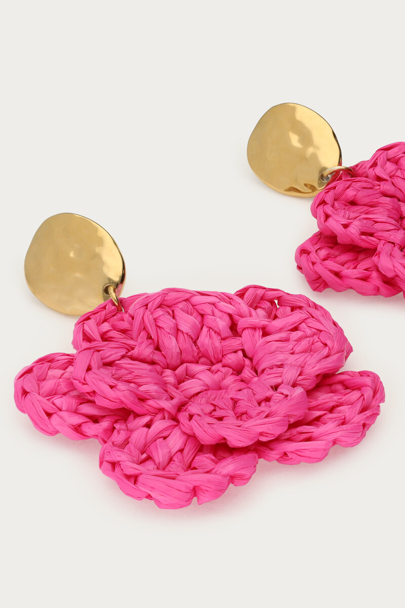 Earrings with pink raffia flower | My Jewellery
