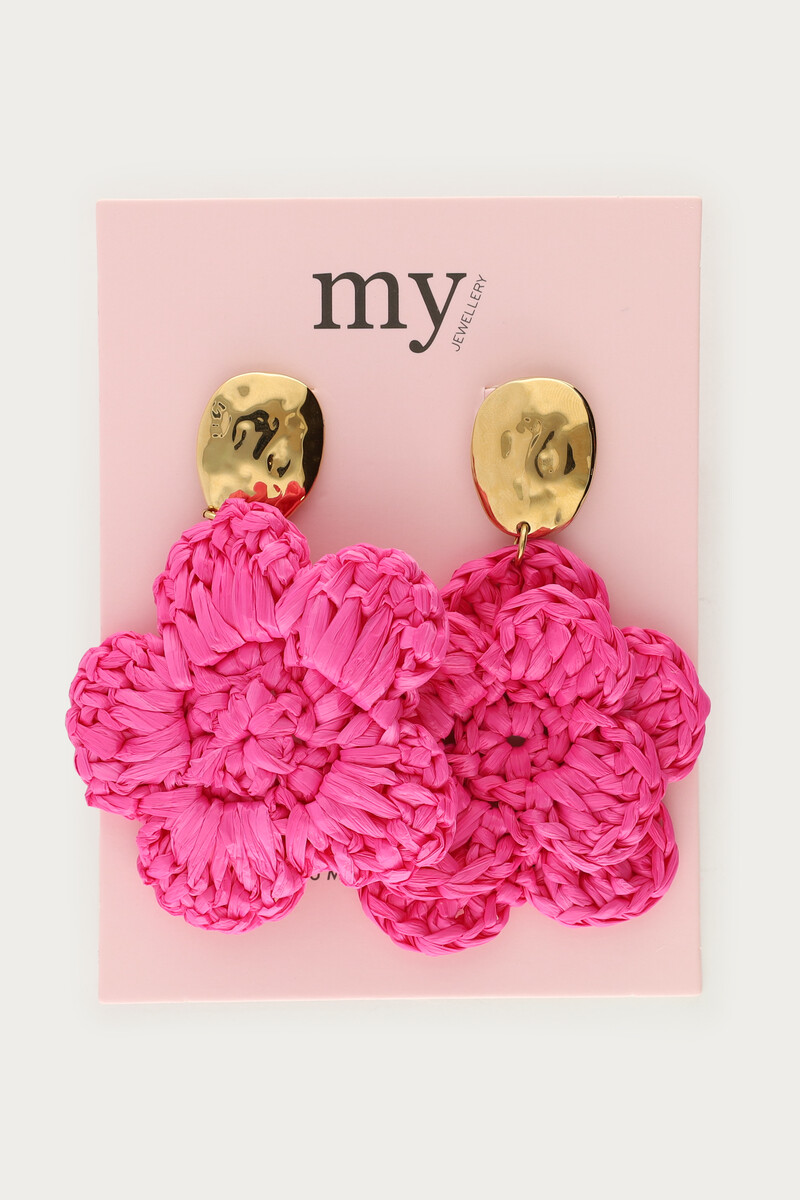 Earrings with pink raffia flower | My Jewellery