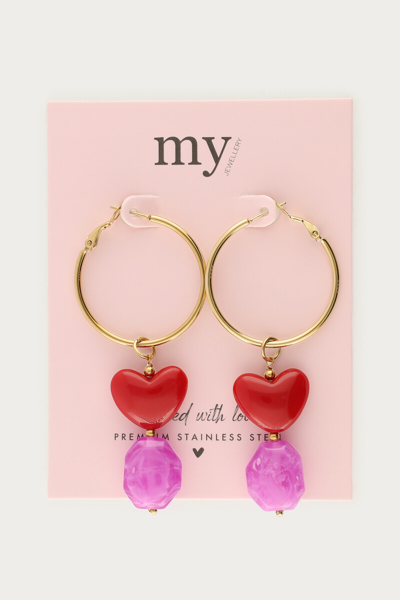 Earrings with red heart and purple beads | My Jewellery