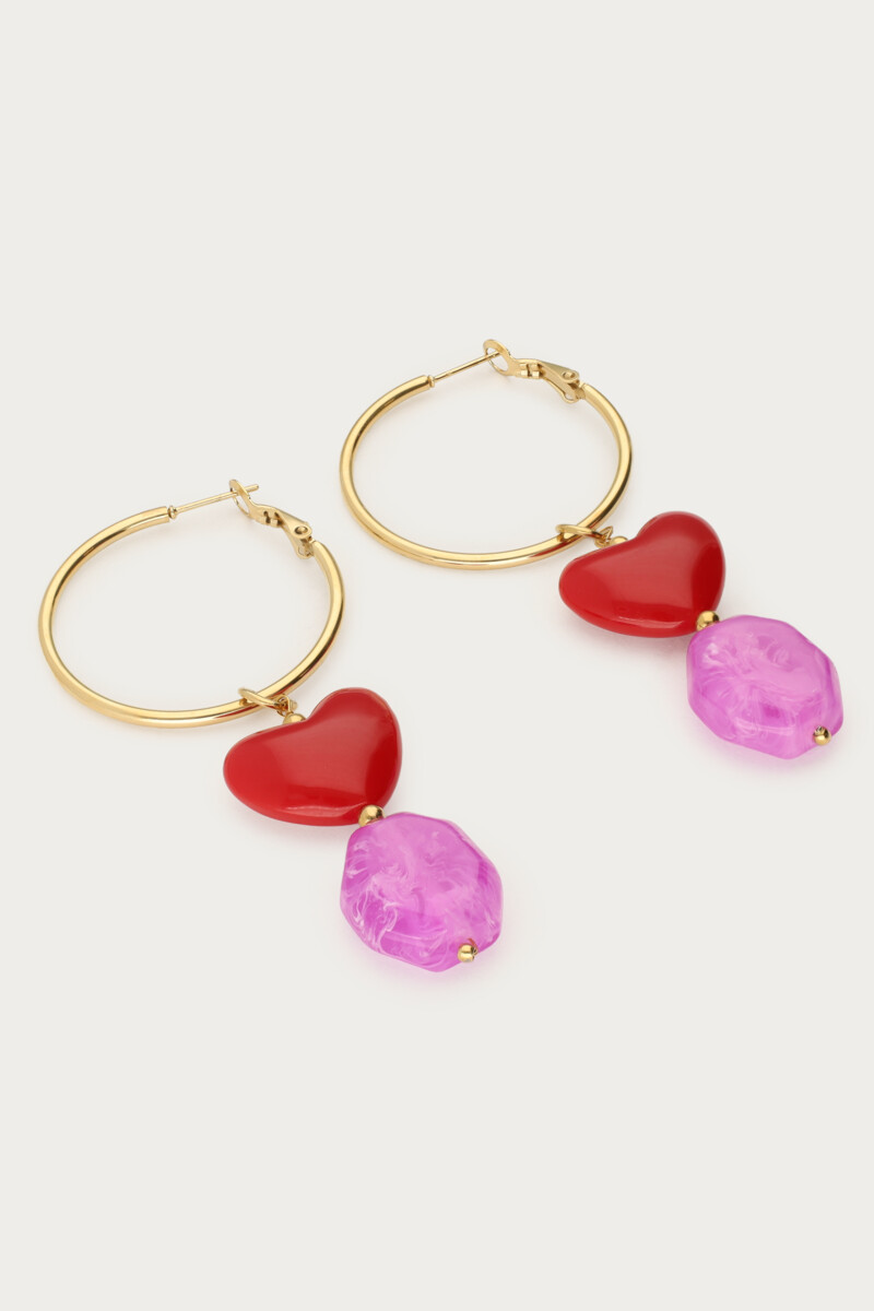Earrings with red heart and purple beads | My Jewellery