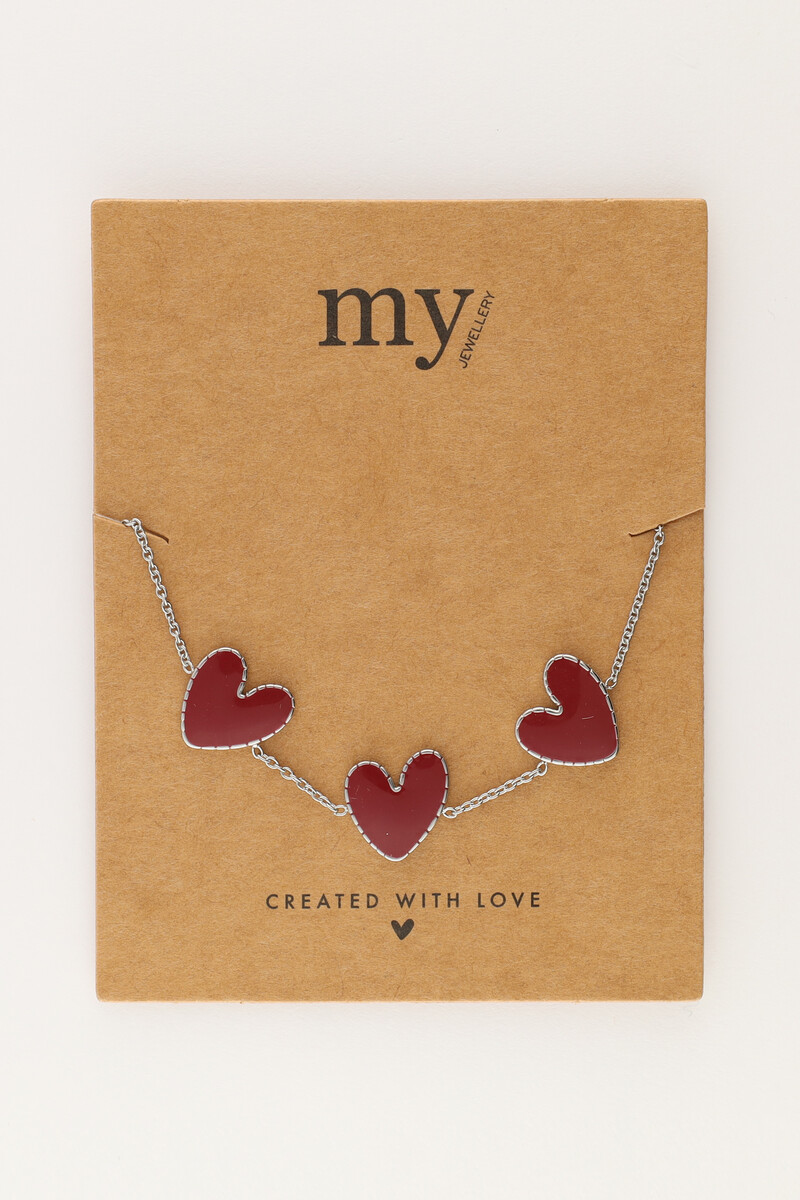 Fine bracelet with burgundy hearts | My Jewellery