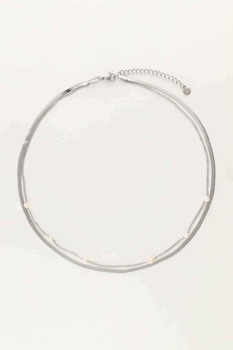 Platte schakelketting met zoetwaterparels