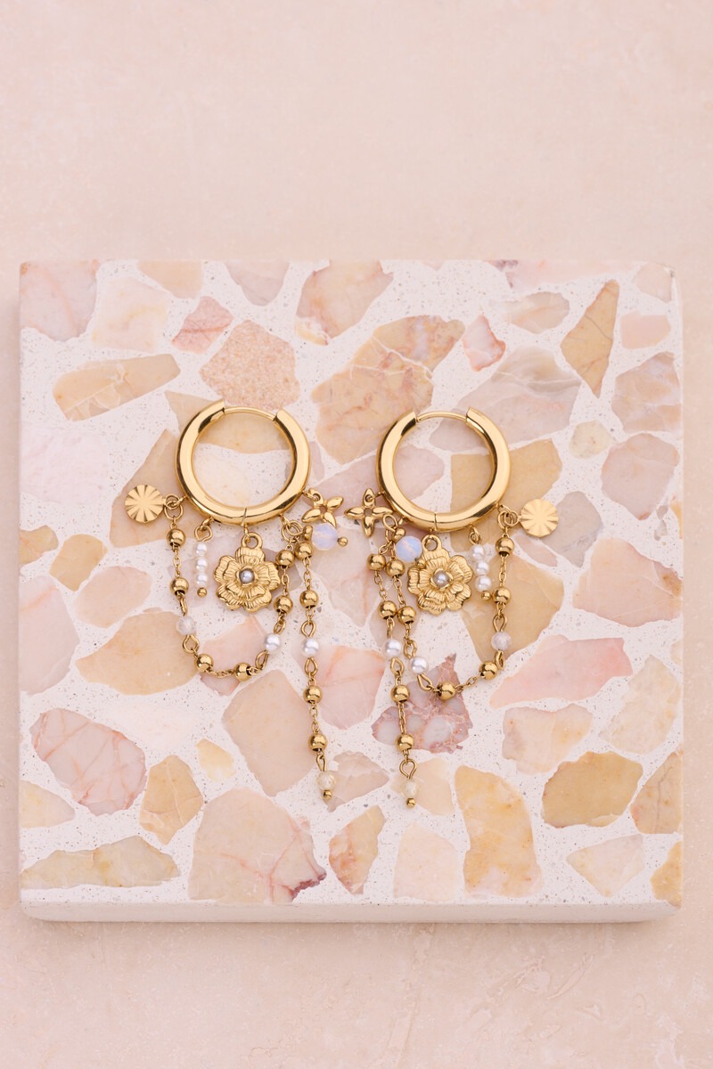 Hoop earrings with freshwater pearls and flowers | My Jewellery