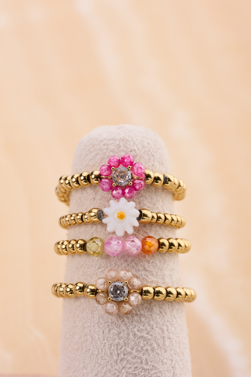 Botanical stretch ring with white flower | My Jewellery