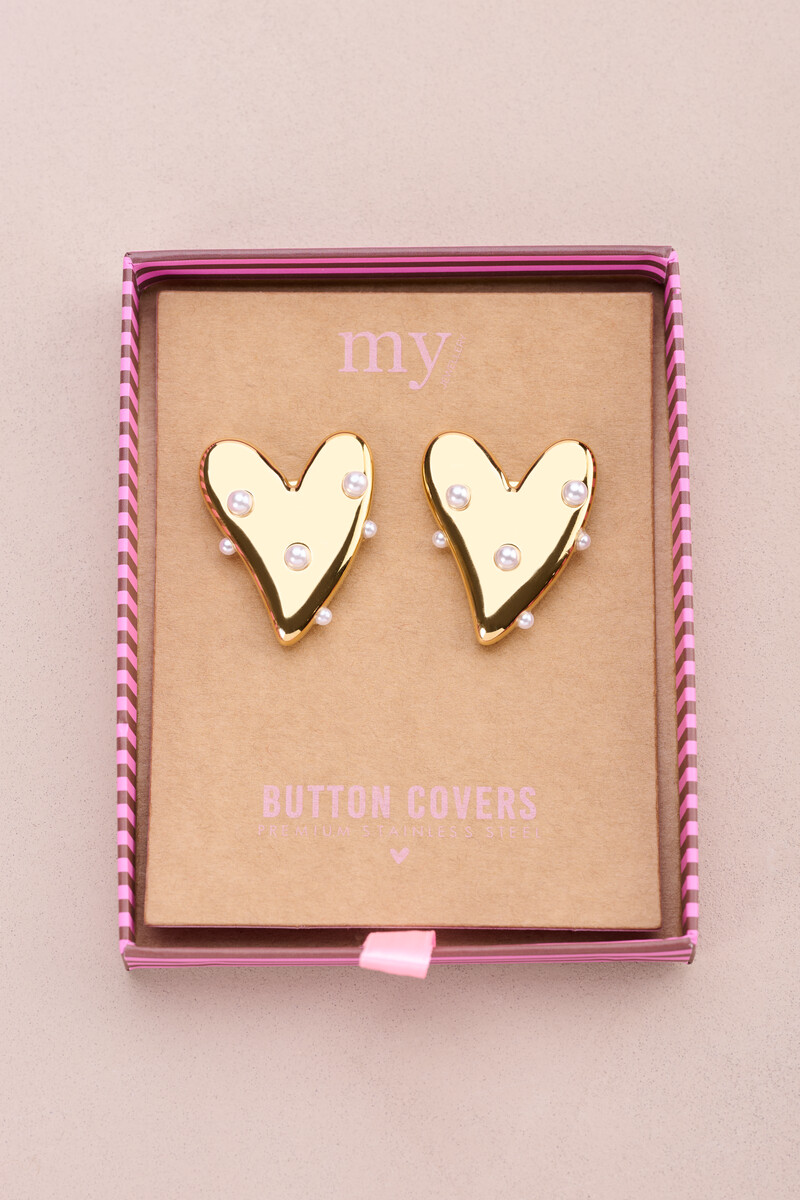 Gold-coloured hearts with faux pearls button set