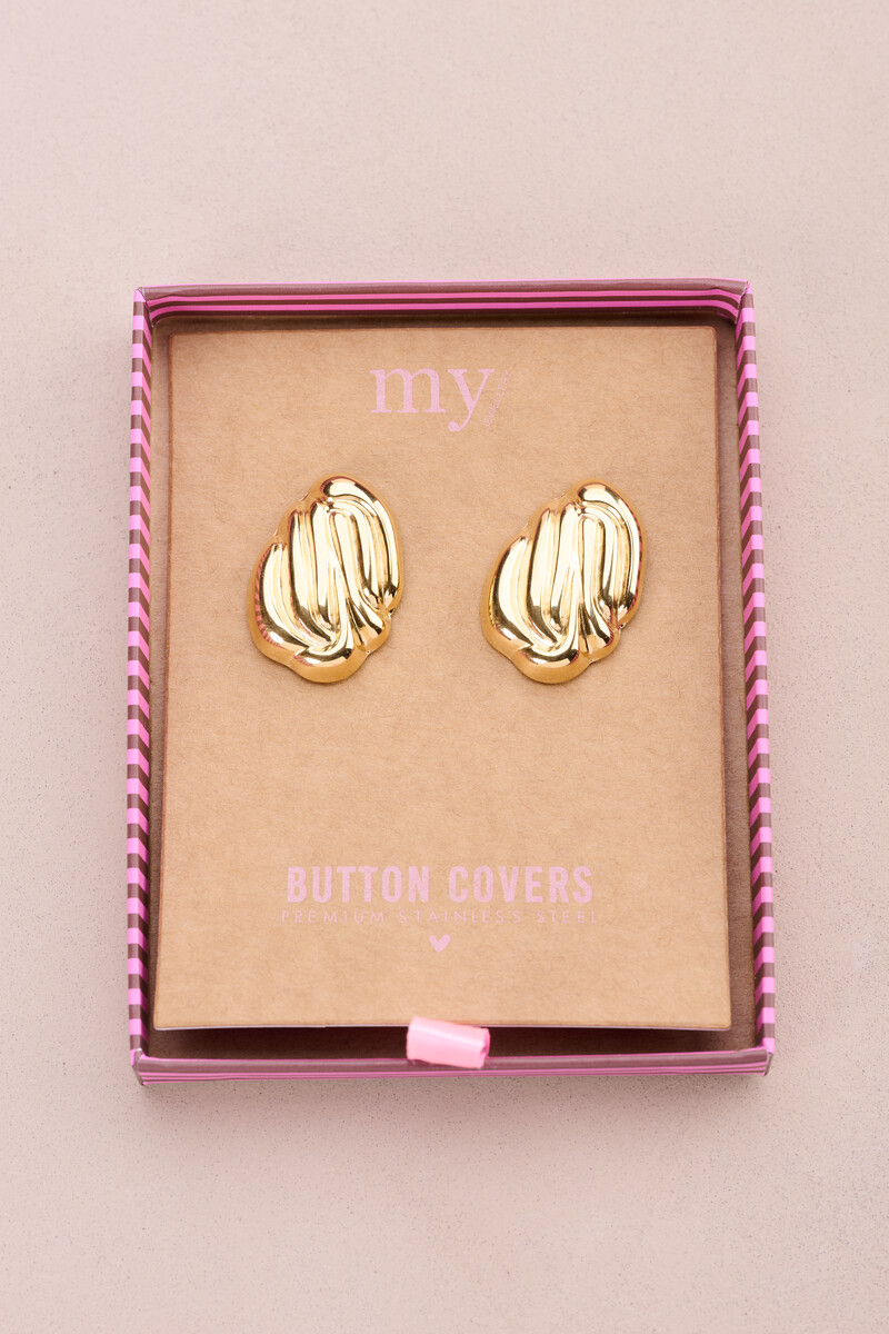 Gold-coloured striped button set | My Jewellery