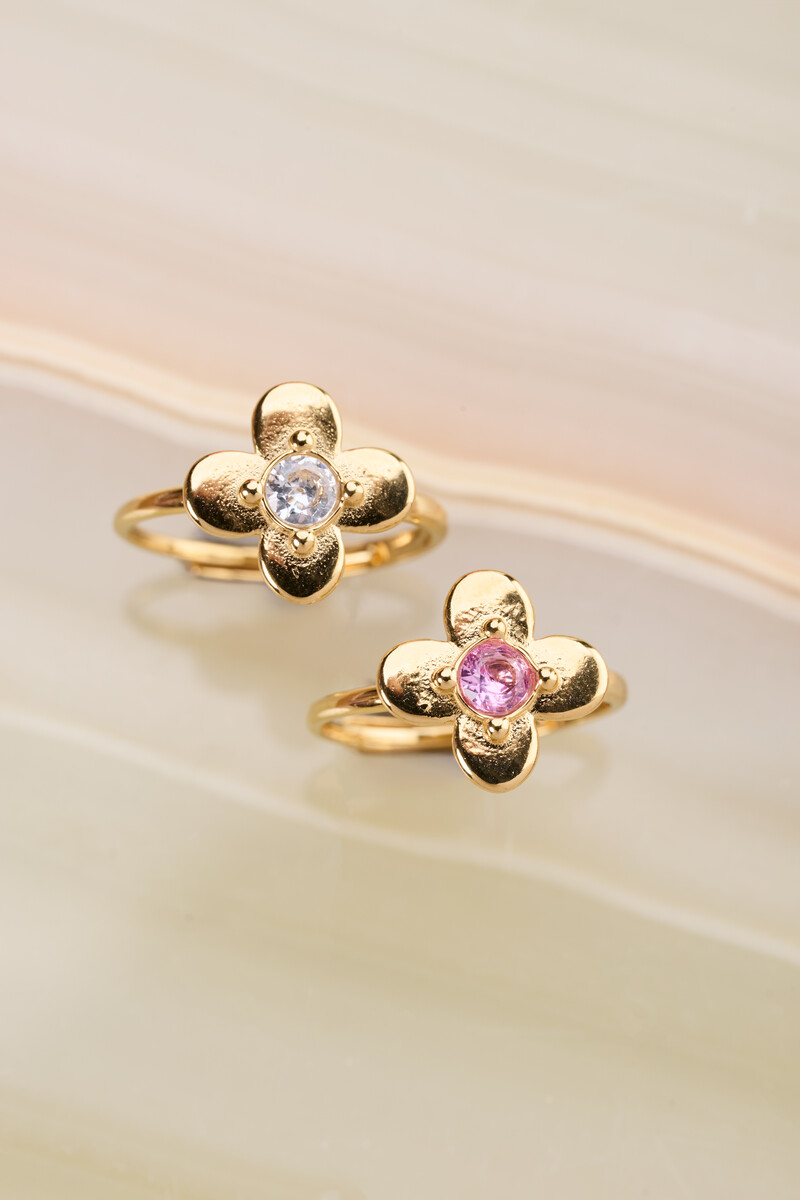 Botanical ring with flower and pink rhinestone | My Jewellery