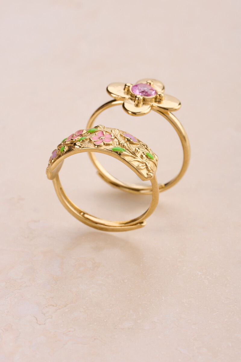 Botanical ring with pink flowers | My Jewellery