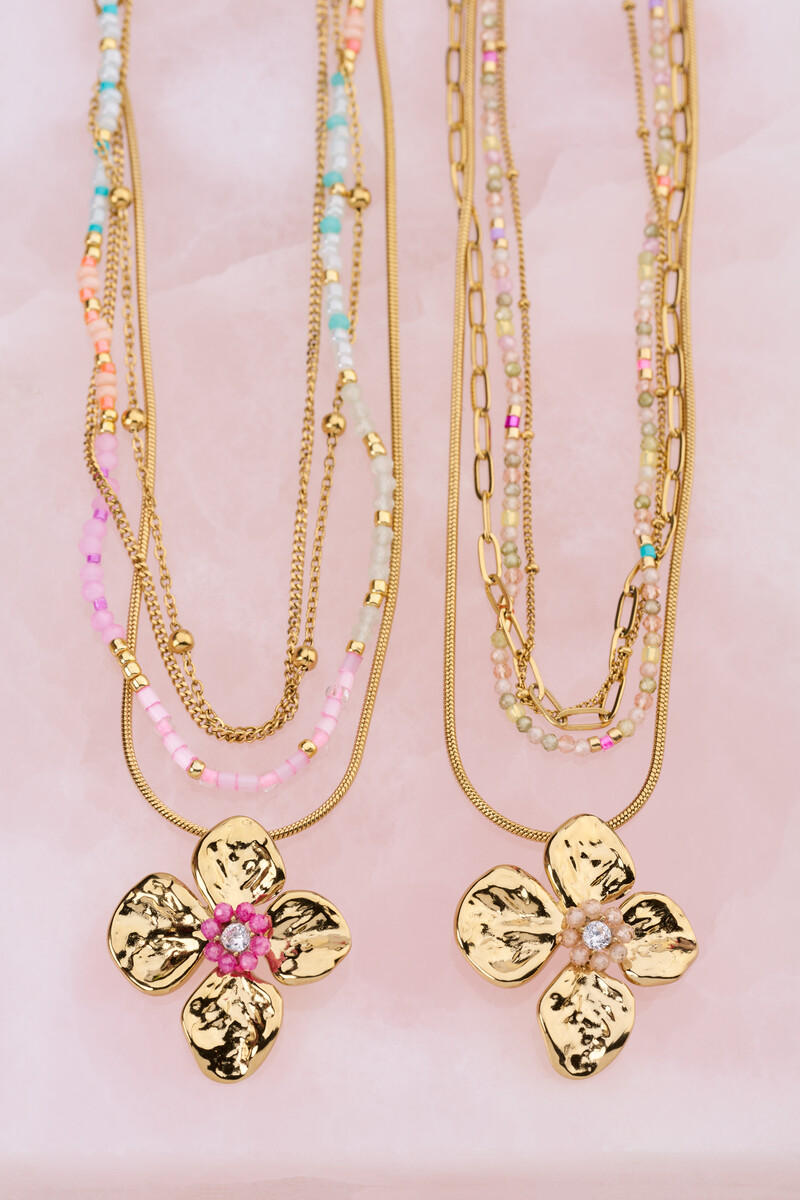 Botanical necklace with flower and pink beads | My Jewellery