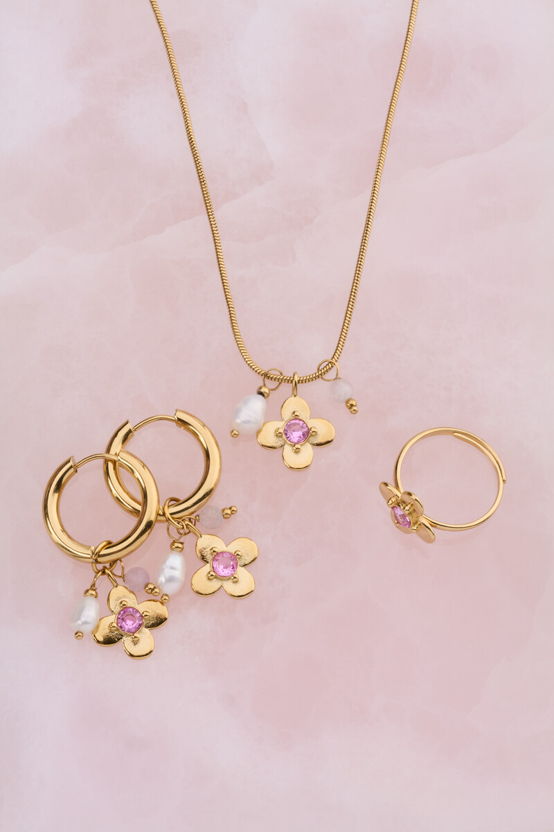 Botanical bracelet with flower and pink rhinestone | My Jewellery