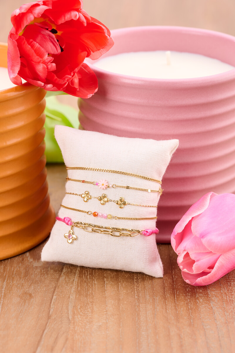 Botanical double bracelet with small pink flower | My Jewellery