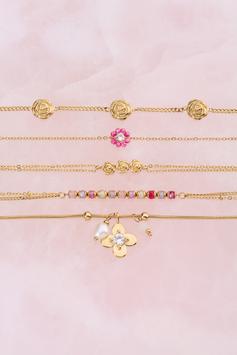 Botanical bracelet with small pink rhinestone flower | My Jewellery