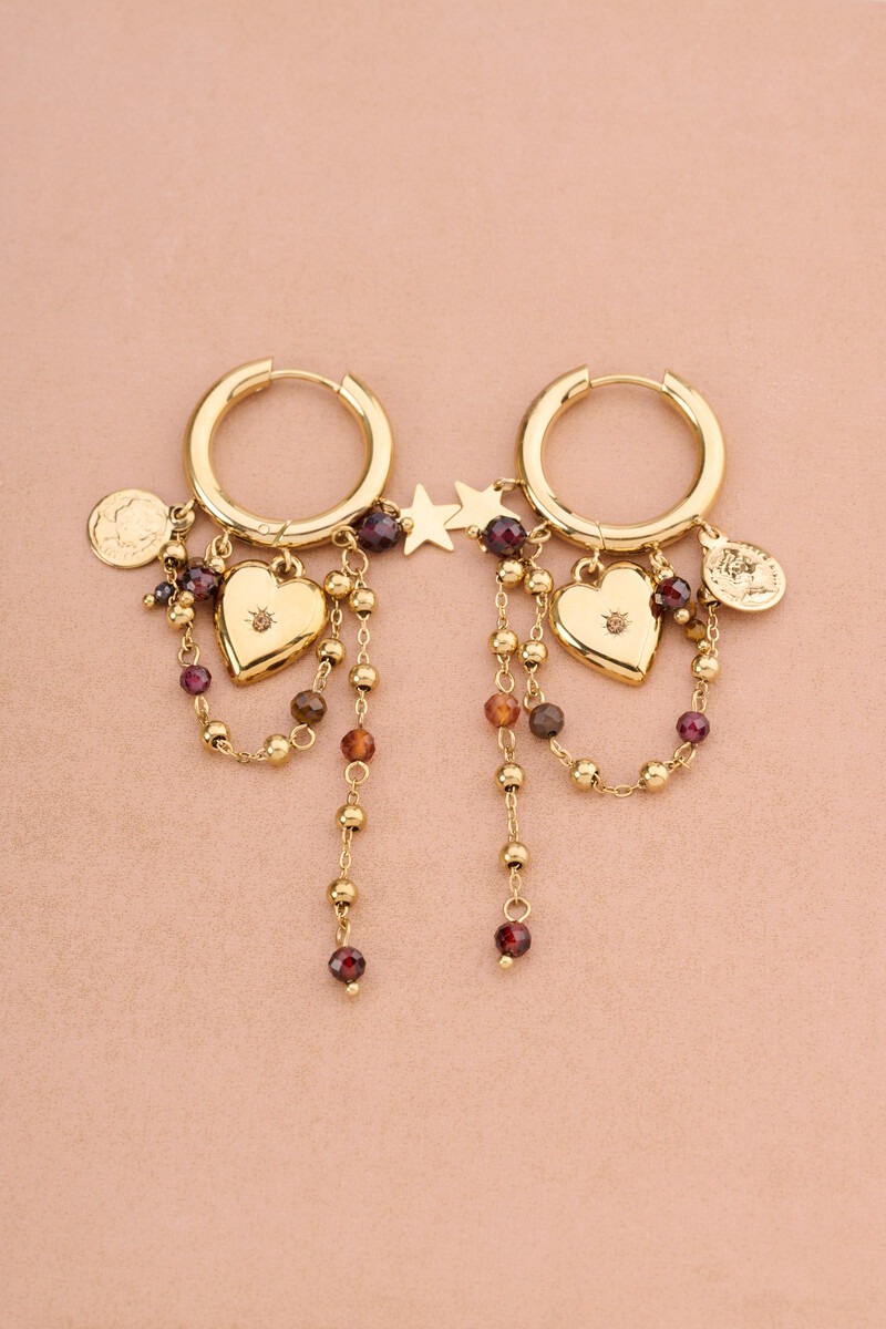 Sunrocks hoop earrings with heart and brown beads | My Jewellery