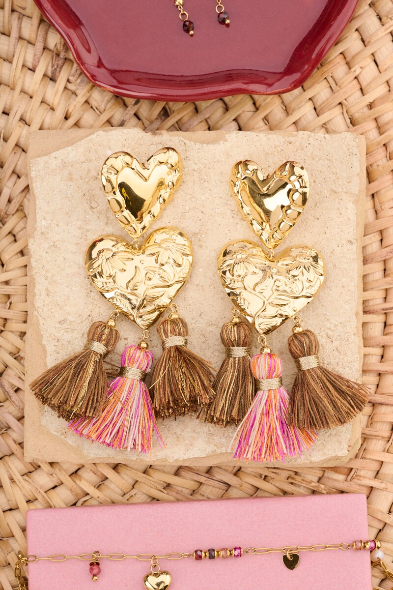 Sunrocks drop earrings with hearts and tassels | My Jewellery