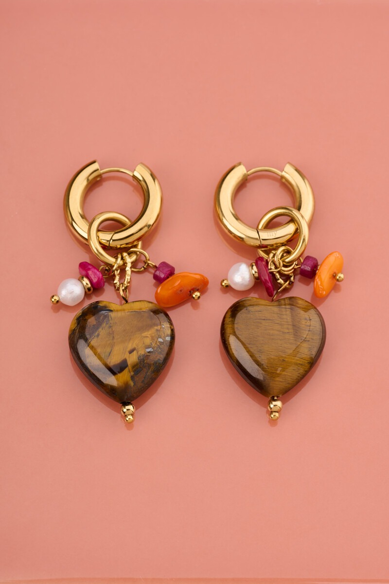 Sunrocks hoop earrings with brown heart and beads | My Jewellery