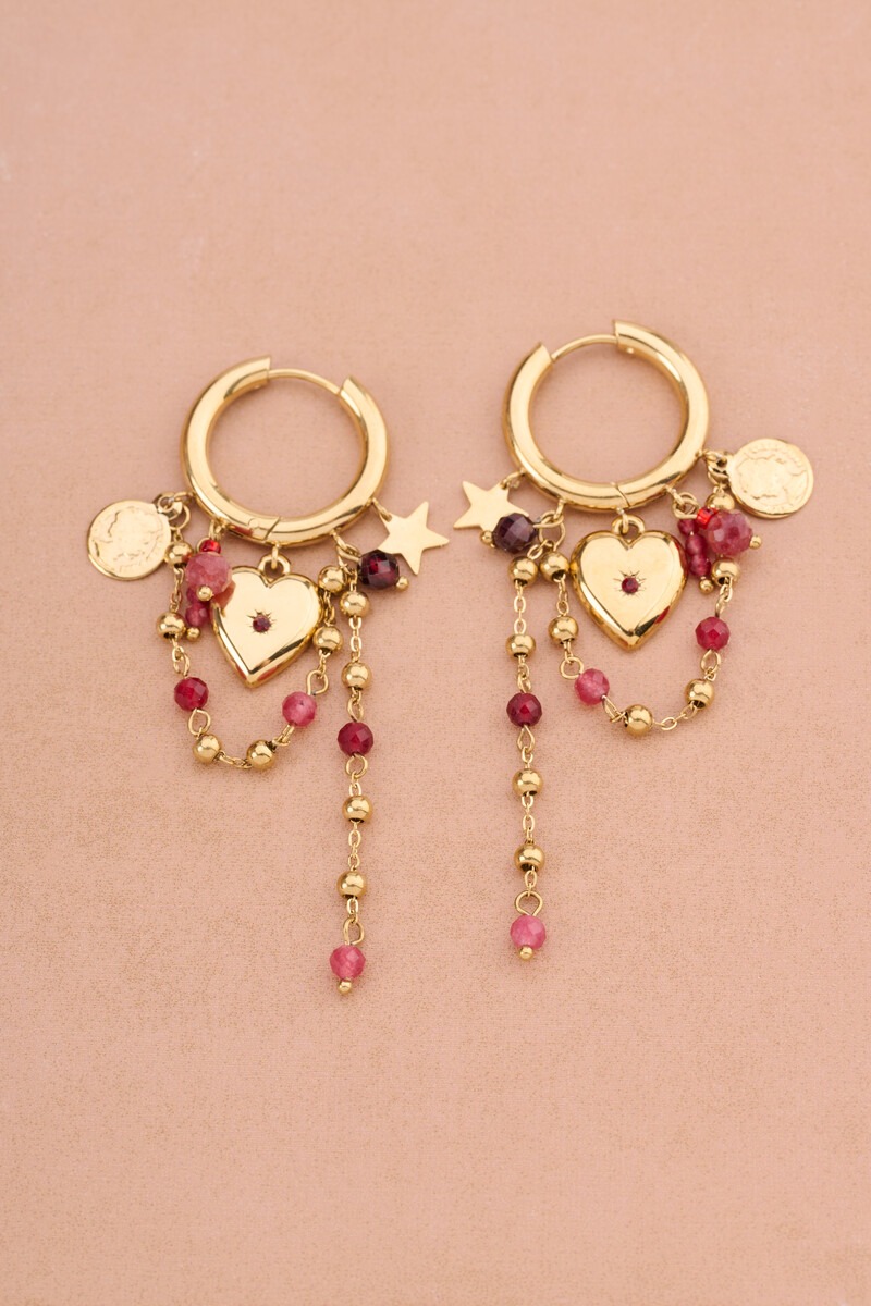 Sunrocks hoop earrings with heart and pink beads | My Jewellery