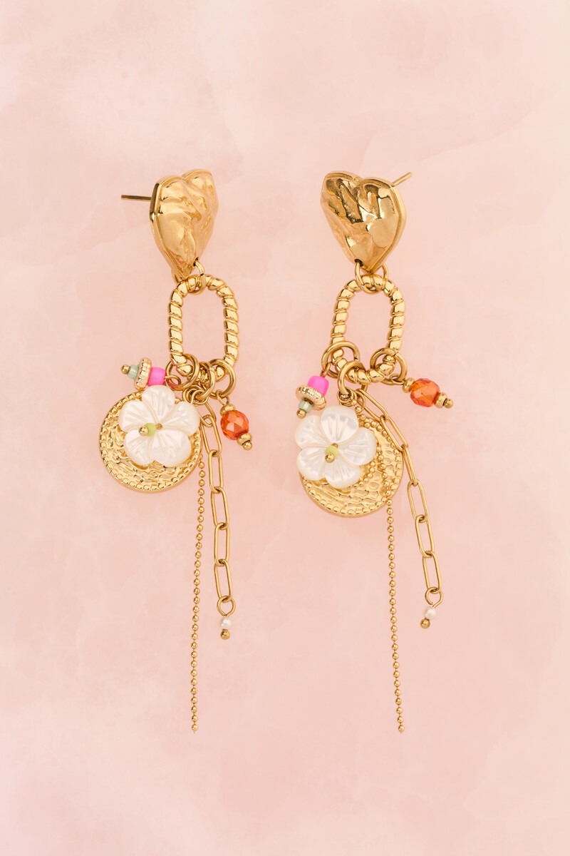 Drop earrings with heart and multi charms | My Jewellery