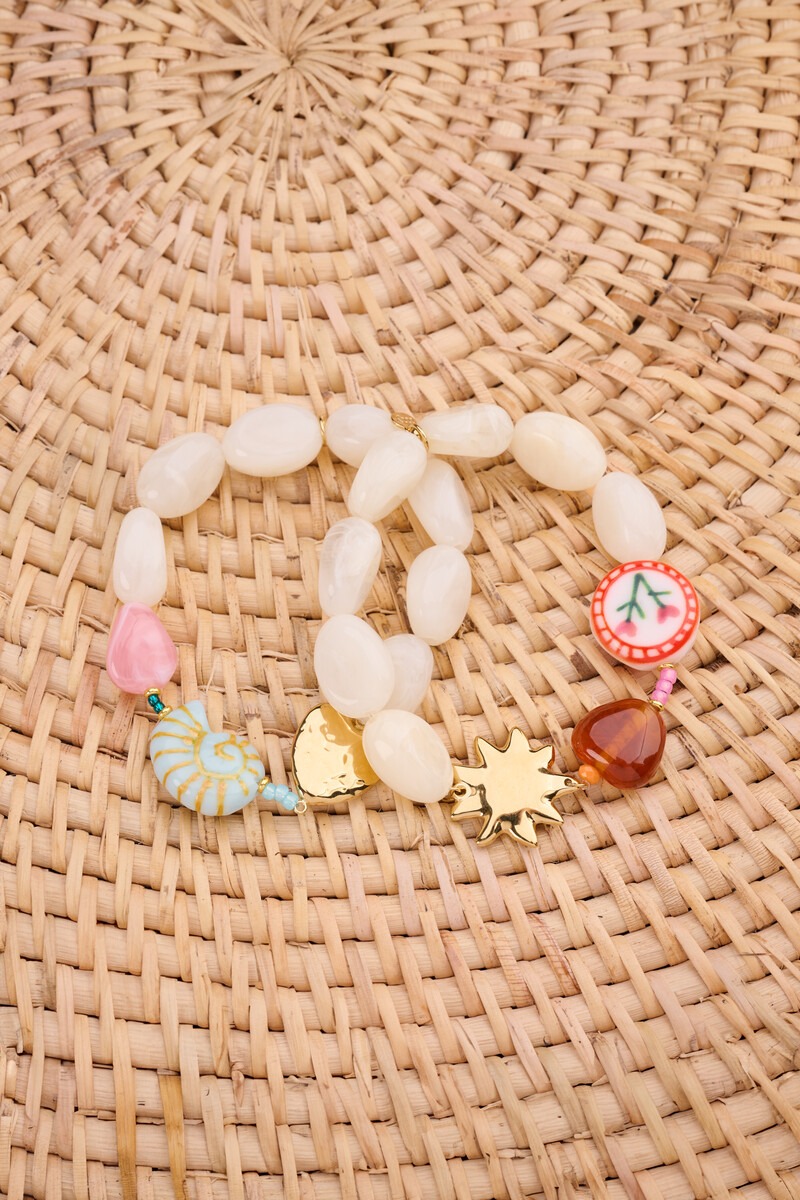 Beige elastic beaded bracelet set | My Jewellery