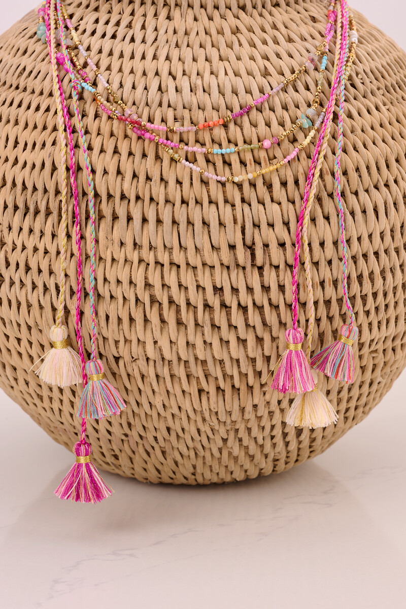 Art light yellow braided cord necklace with beads | My Jewellery