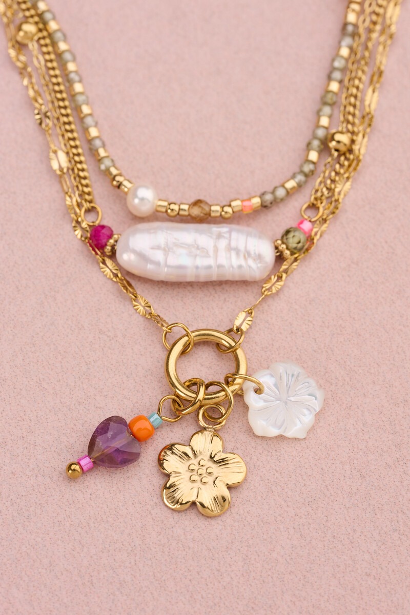 Triple necklace with freshwater pearl and beads | My Jewellery