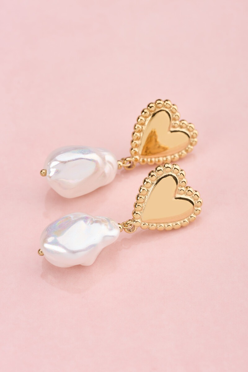 Ciao drop earrings with heart and faux pearl | My Jewellery