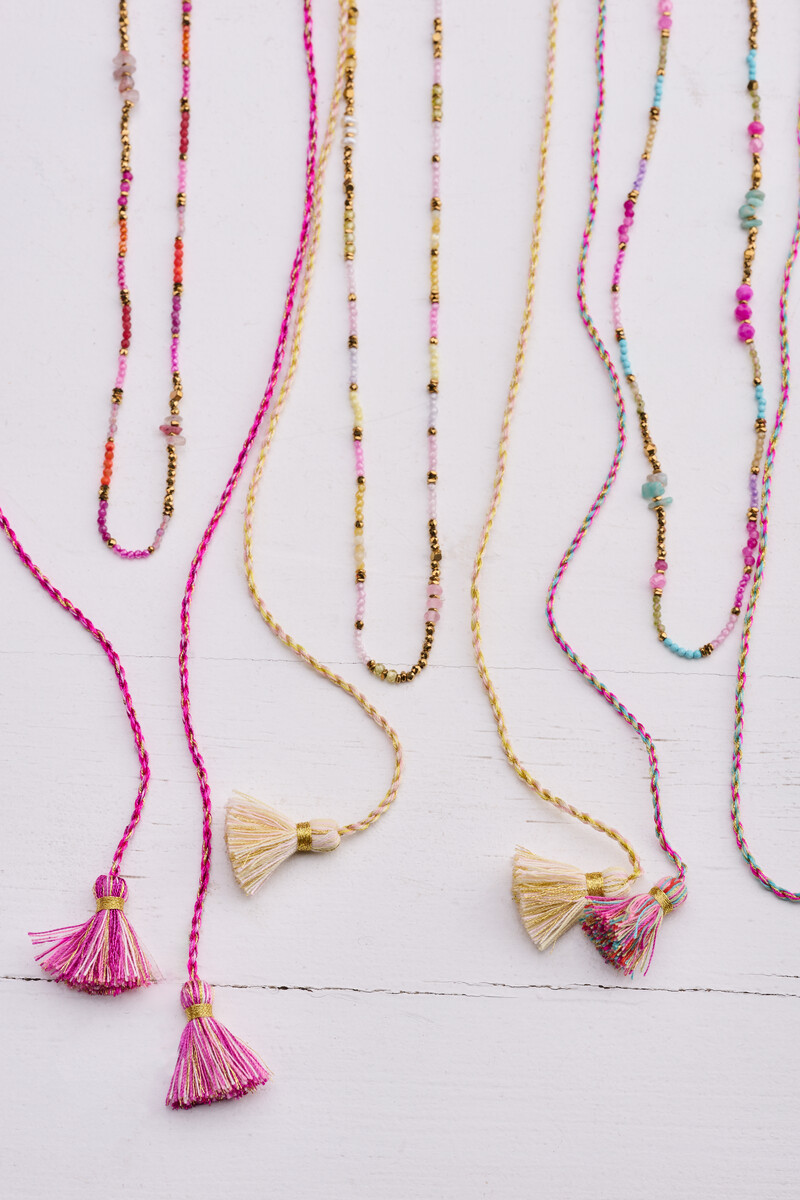 Art turquoise braided cord necklace with beads | My Jewellery