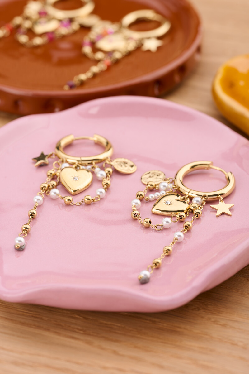 Earrings with heart & faux pearl cords | My Jewellery