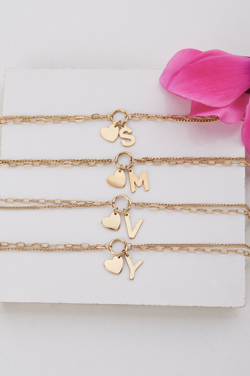 Initial double bracelet with heart | My Jewellery