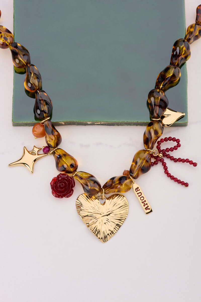 Leopard print beaded necklace with charms | My Jewellery