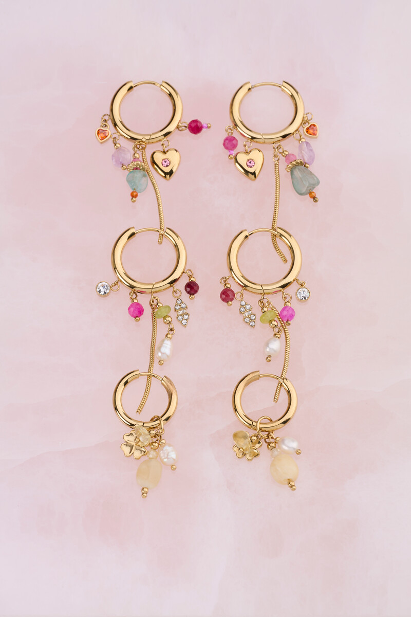 Hoop earrings with heart & multicoloured beads | My Jewellery