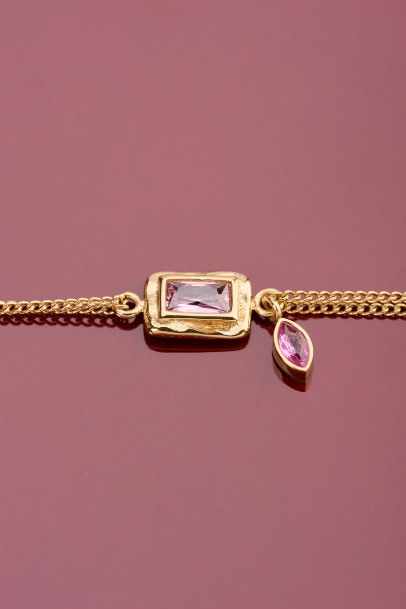 Vintage double bracelet with light pink rhinestone | My Jewellery
