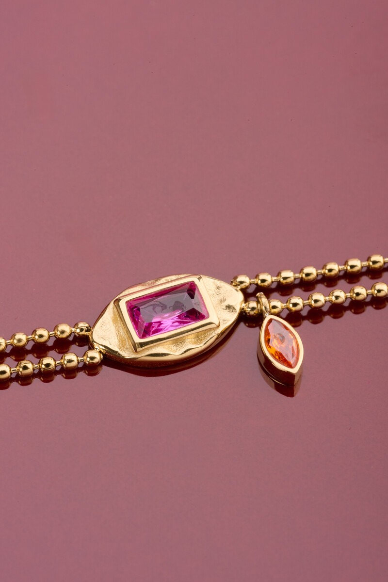 Vintage double bracelet with pink rhinestone | My Jewellery