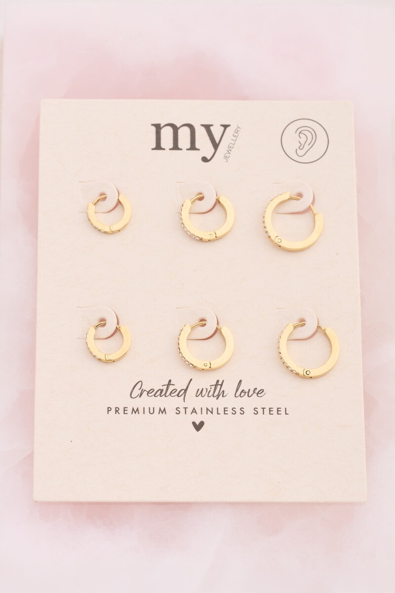 Ear game set of three hoop earrings with rhinestones | My Jewellery