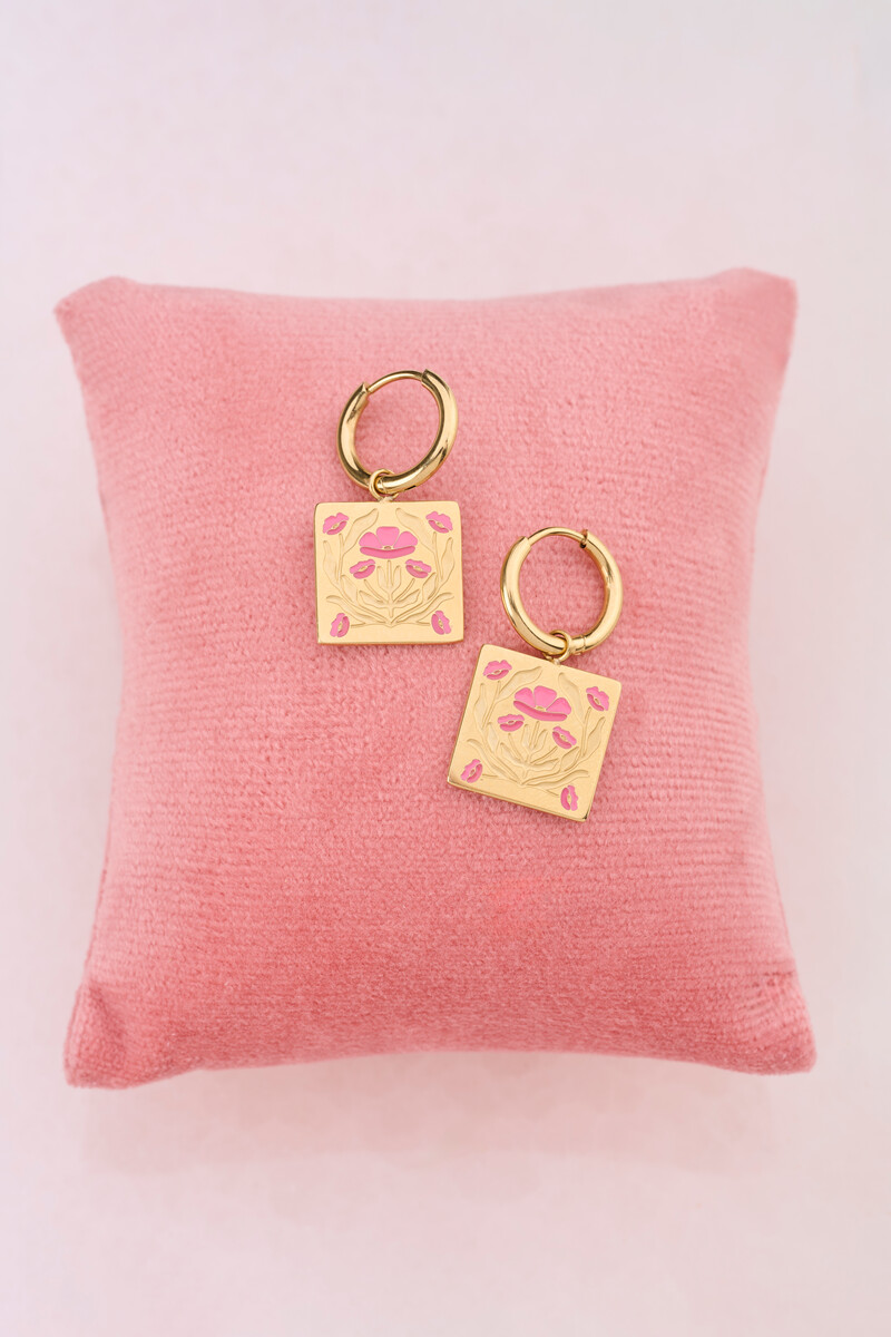 Botanical hoop earrings with pink flowers | My Jewellery