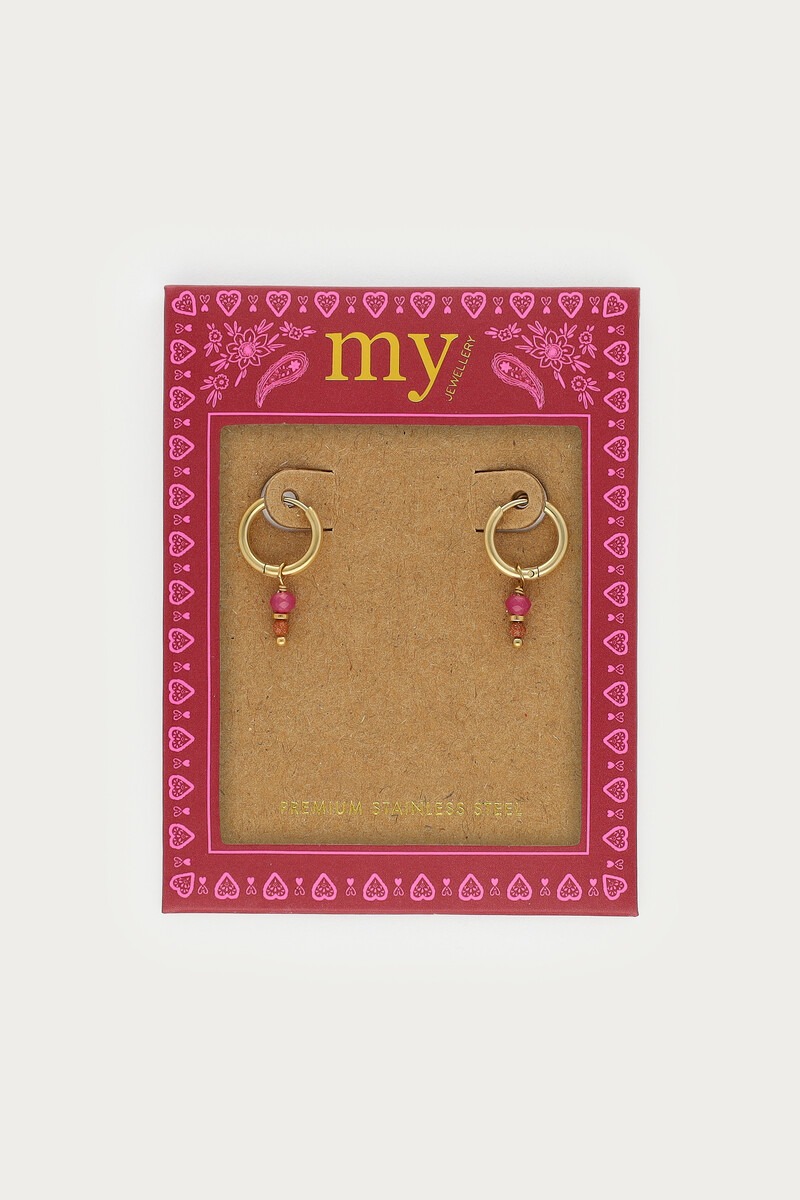 Fortune hoop earrings with pink beads | My Jewellery