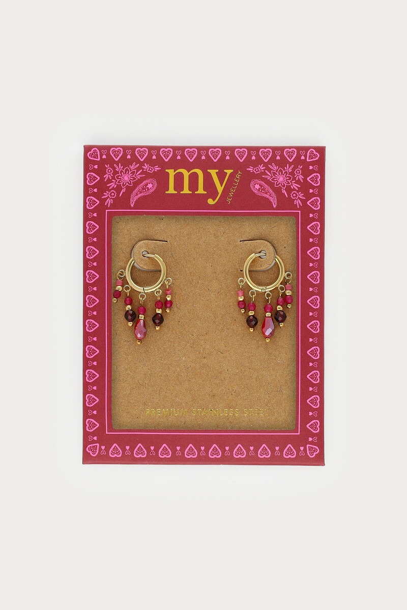 Fortune hoop earrings with strings and pink beads | My Jewellery