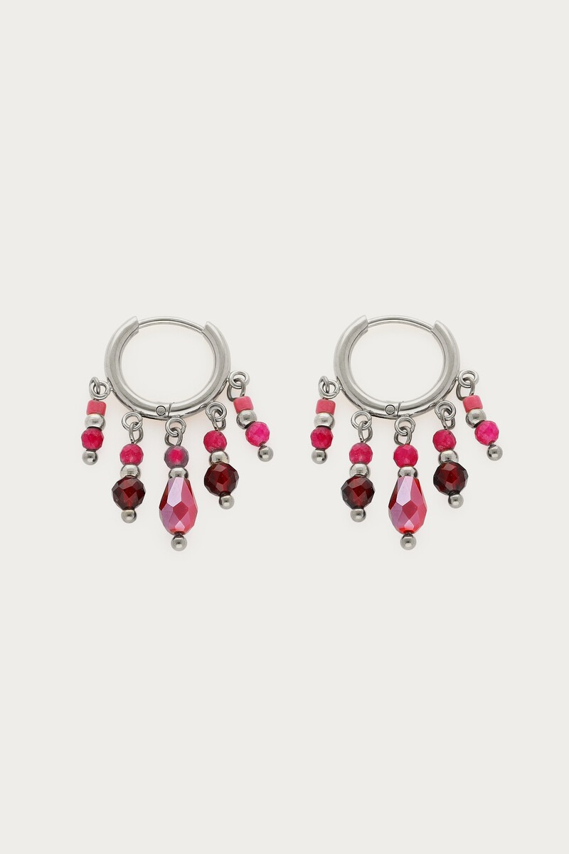 Fortune oorringen met strings en roze kralen