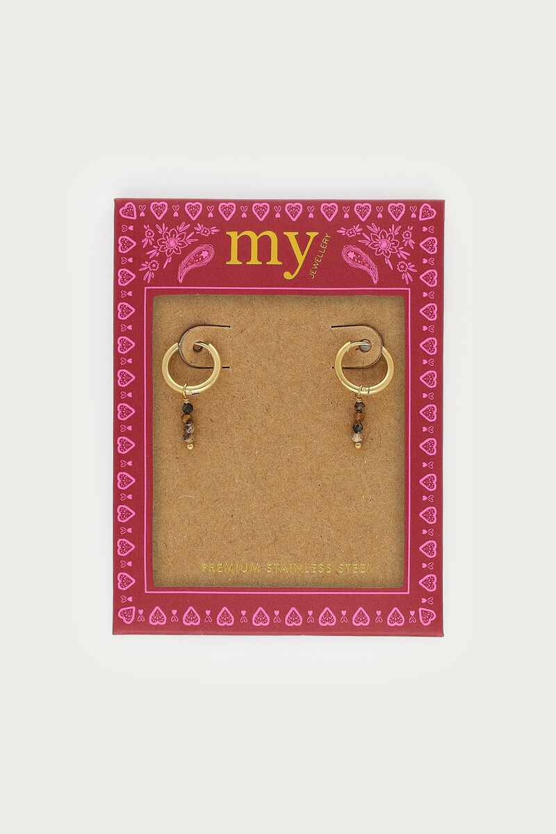 Fortune mini hoop earrings with brown beads | My Jewellery