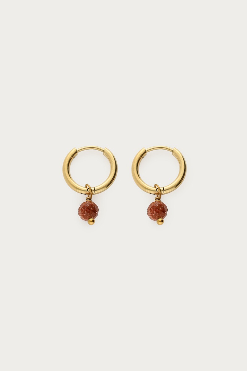 Fortune mini hoop earrings with brown round beads