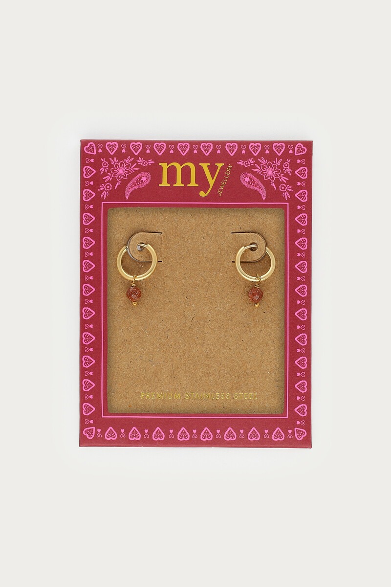 Fortune mini hoop earrings with brown round beads | My Jewellery