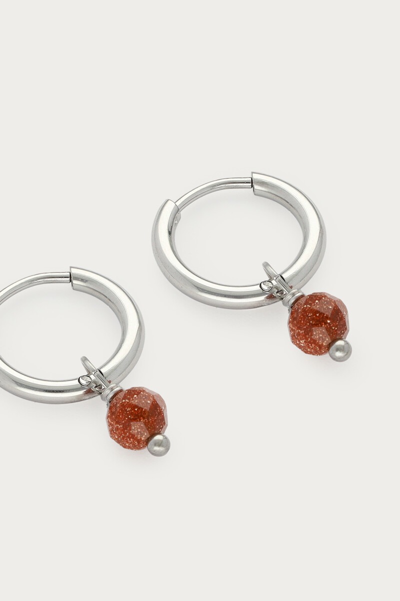 Fortune mini hoop earrings with brown round beads | My Jewellery