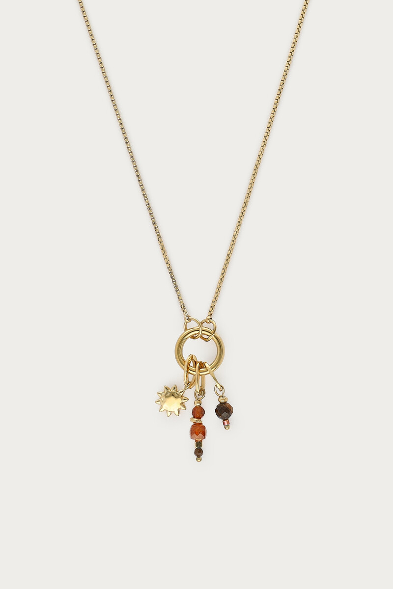 Fortune ketting met zon en bruine kralen
